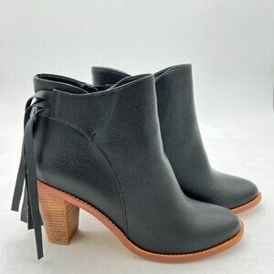 Black Women's Tie Knot Chelsea Pump Ankle Boots Closed Toe Stacked Heel Booties